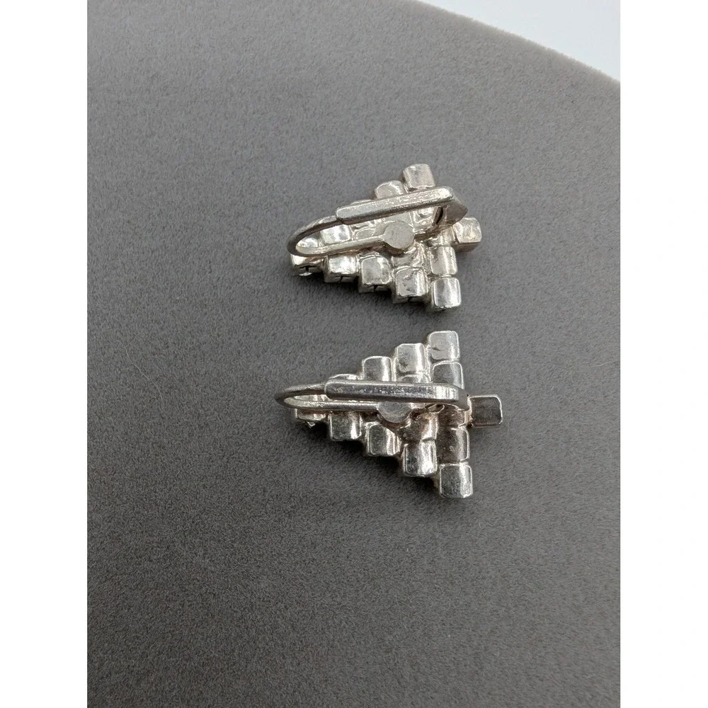 Vintage Silver Tone Rhinestone Christmas Tree Clip‎ On Earrings Holiday Jewelry